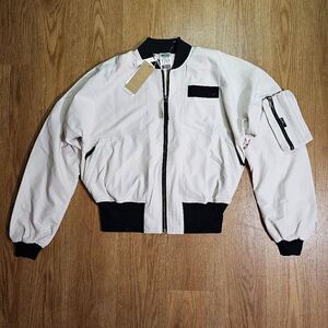 Adidas Parley Bomber Jacket Women's Small S Kakhi Beige Black HT3404 Oversized